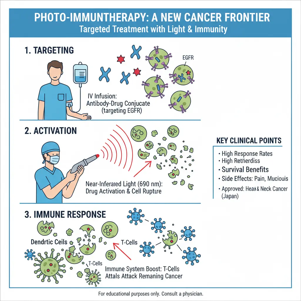 Near-Infrared Photoimmunotherapy (NIR-PIT) Mechanism Infographic